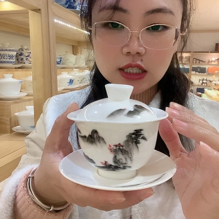 羊脂白玉悬停盖碗