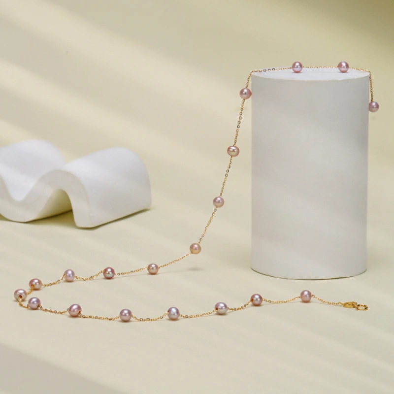 【紫星空】天然气质时尚淡水无核紫色满天星4-5mm s925银链炫彩