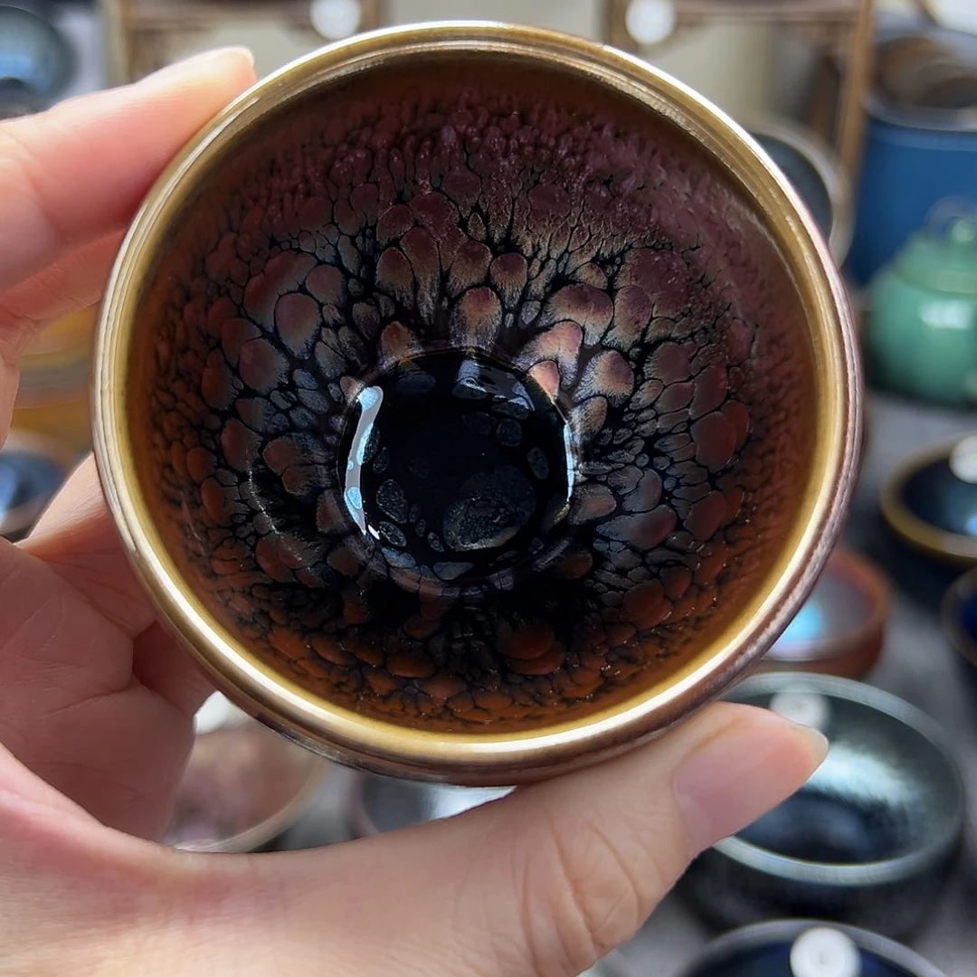茶盏彩金釉滴手工