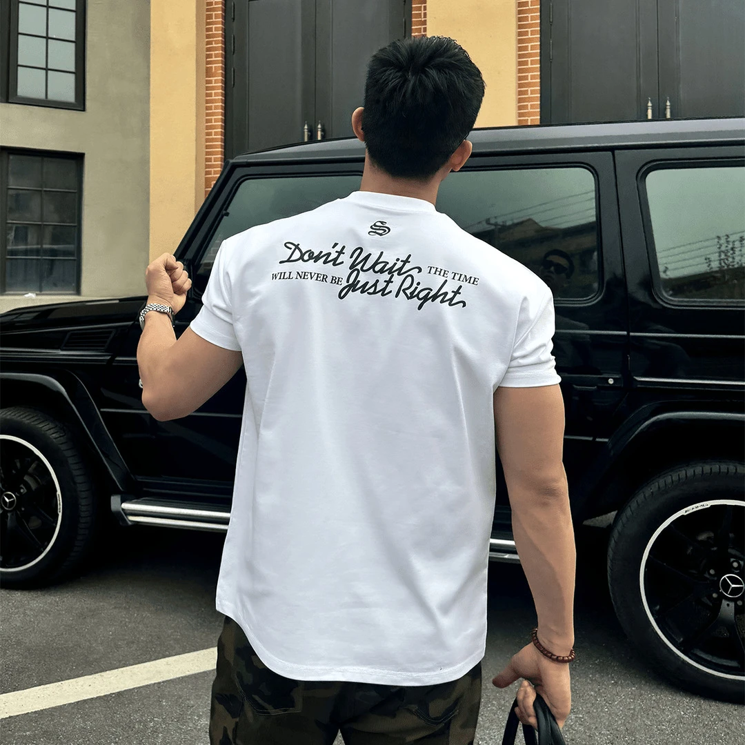 GYM修身潮流帅气夏季爆款裤子背后印花标语基础短袖美式休闲恤