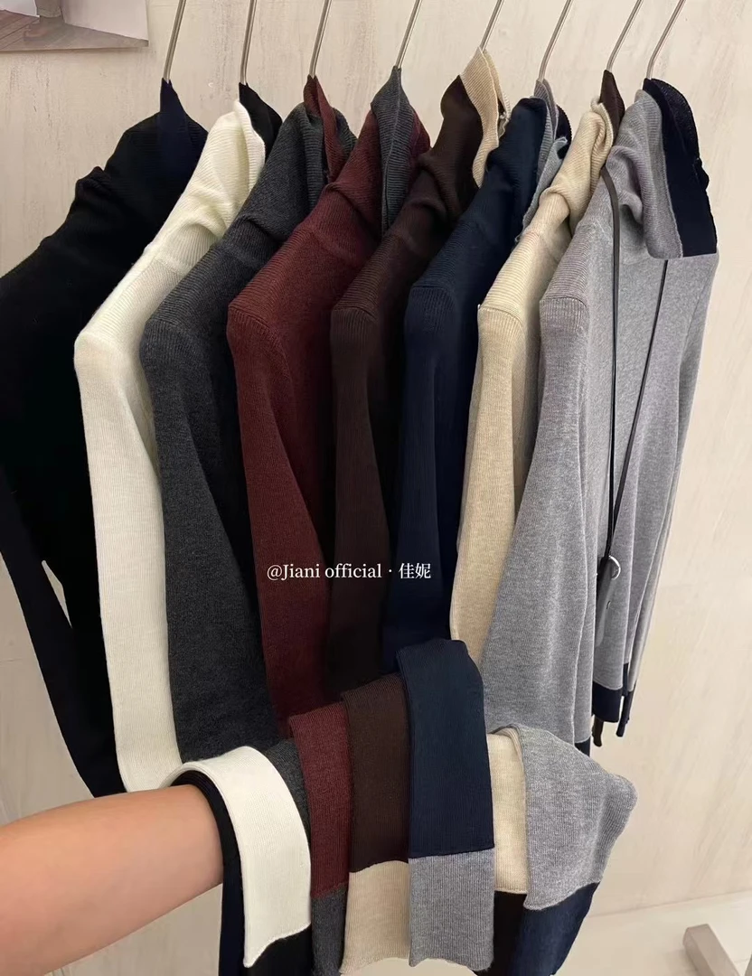 长袖秋季套头毛针织衫加厚堆堆领修身时尚上衣毛衣半高领加绒