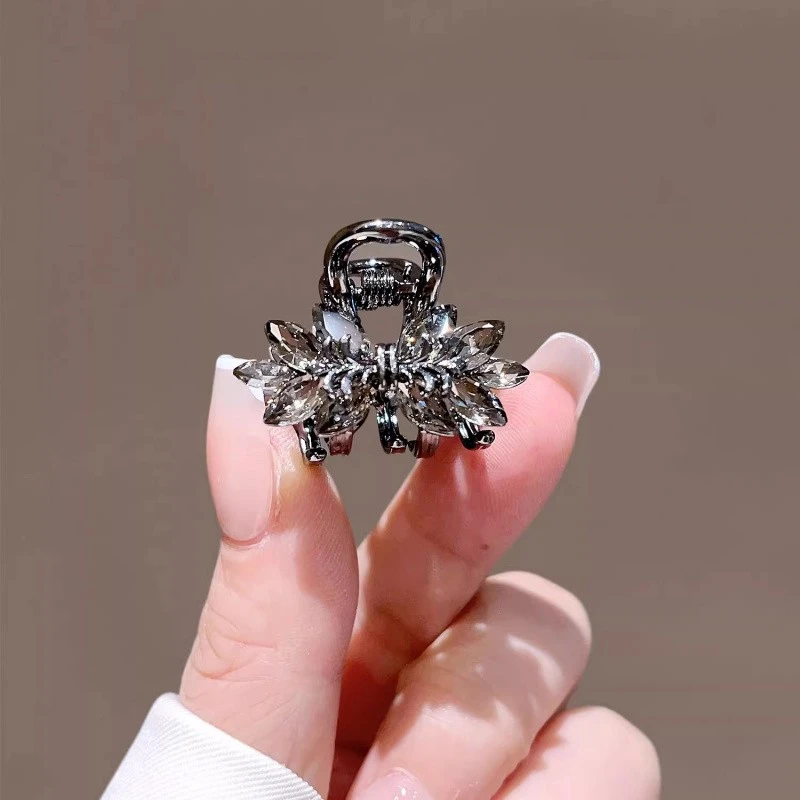 水晶蝴蝶结小号抓夹新款韩版气质黑色发抓合金发卡前额碎发刘海夹