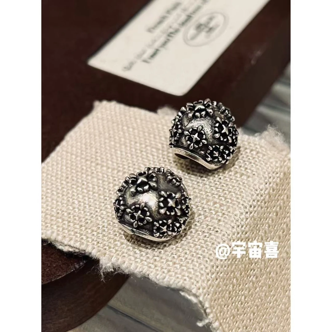 铜合金耳饰 Q2-022【镀银小花圆球绣球空心耳钉】