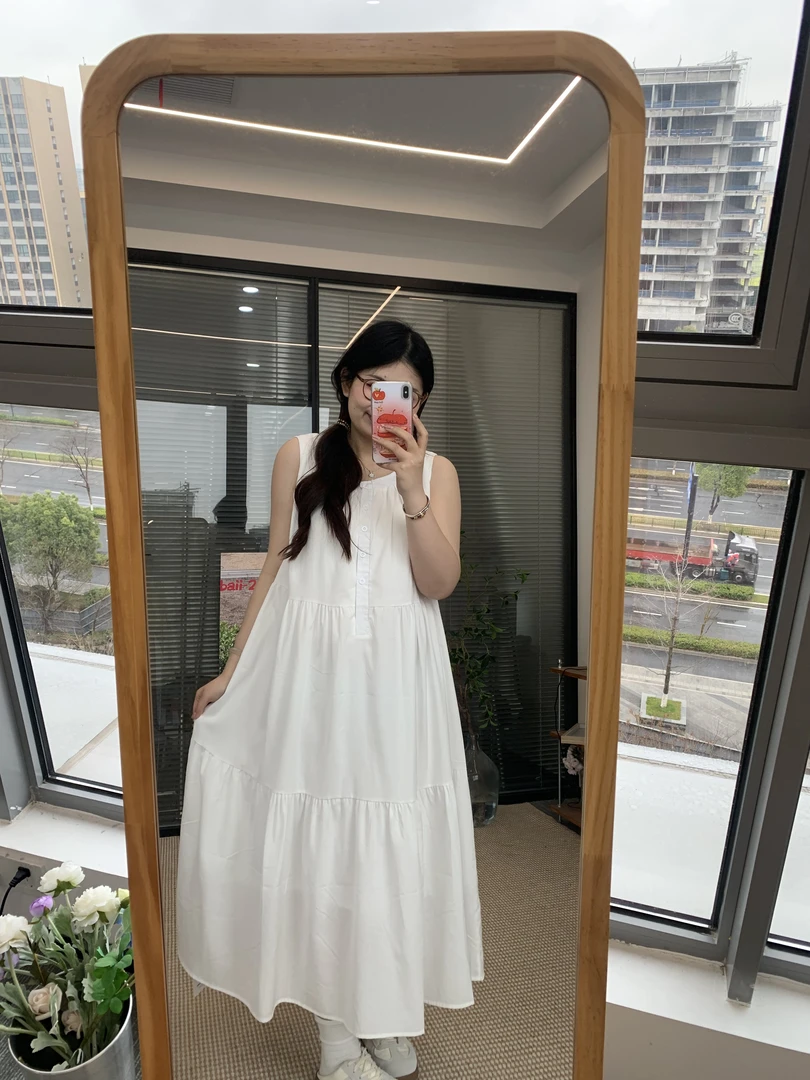 【鱼白专属】【运补6-10】新款白色无袖背心连衣裙子度假气质绝美长裙