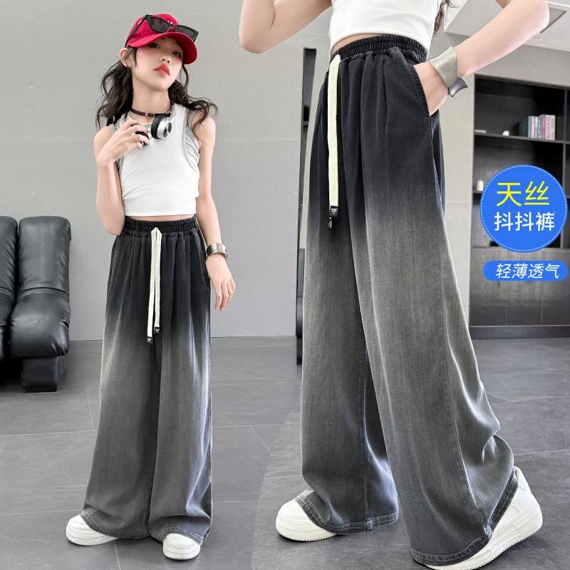 女童夏季天丝牛仔裤儿童夏款夏款防蚊裤中大女童夏装裤子潮132