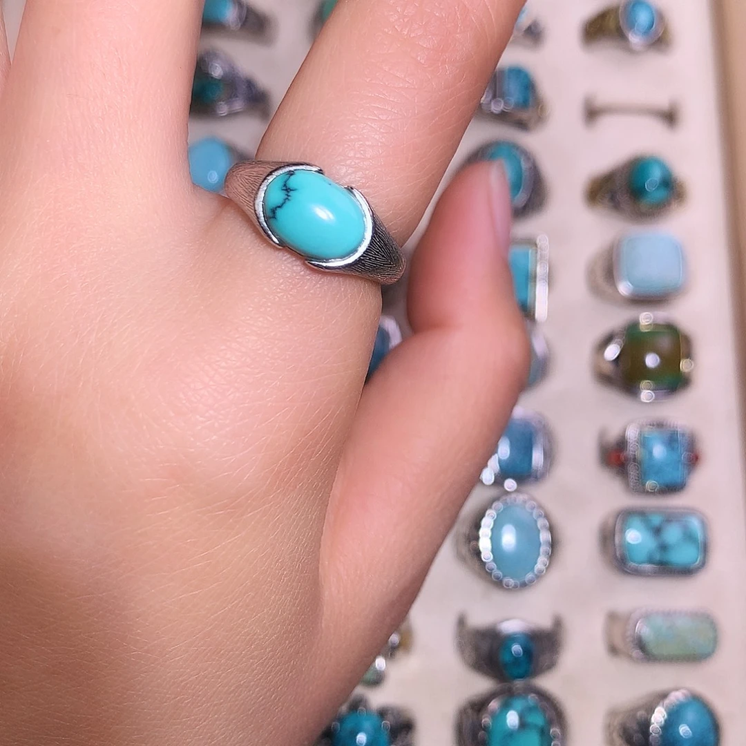 绿松石银S925镶嵌戒指