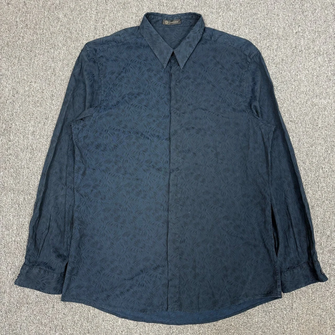 99新 VERSACE/范思哲 12427012 Versace 蓝色暗纹长袖衬衫 43码