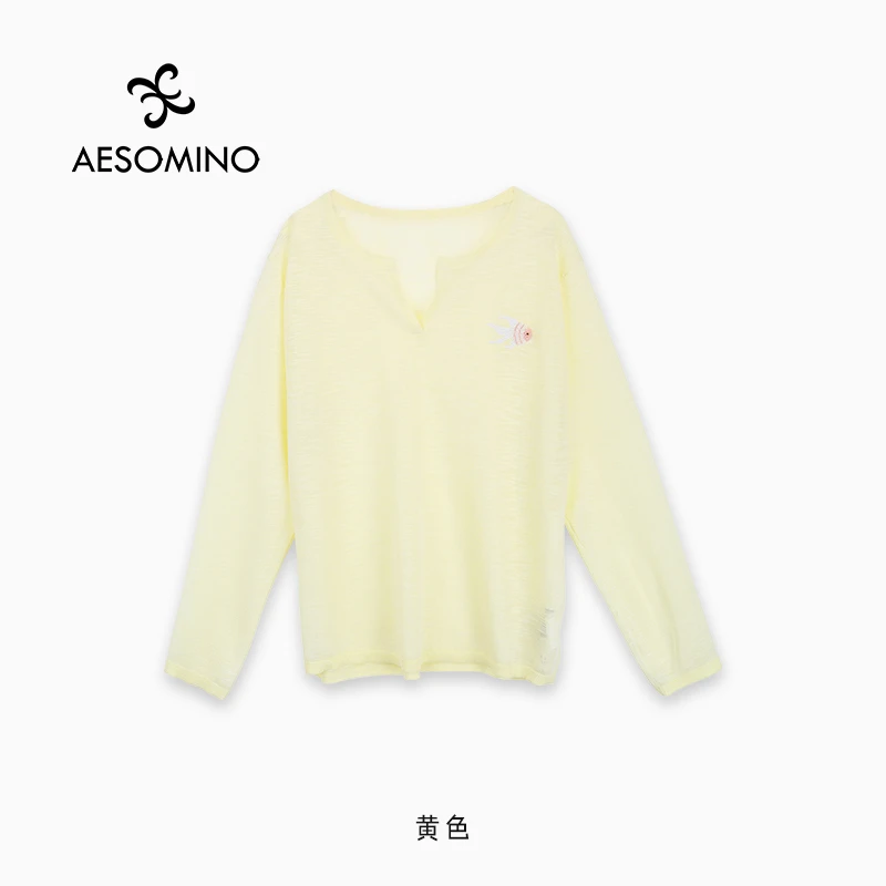 Aesomino/衣莎美诺夏针织上衣薄款刺绣针织衫Y483B8066