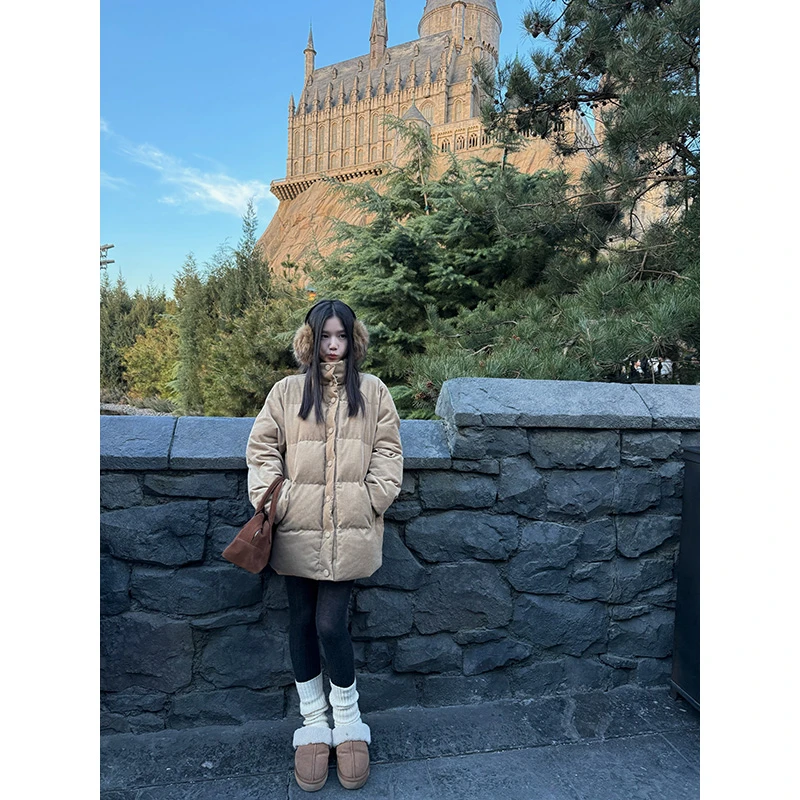 YOKLASS少女家【现】卡其色灯芯绒中长款外套秋冬季加厚上衣Y28732S