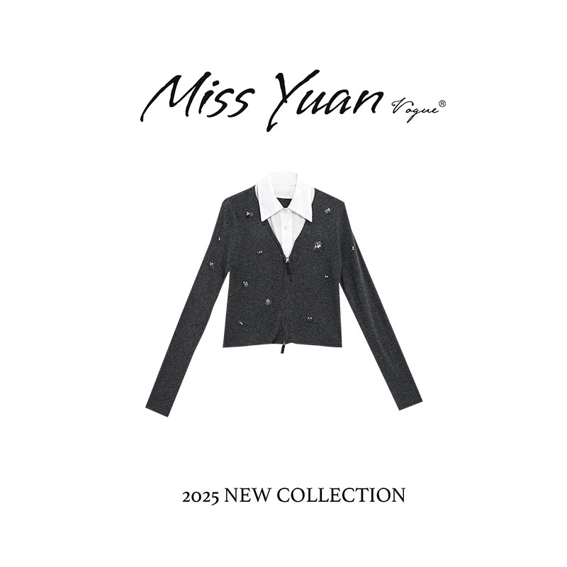 M.Y. 媛总 2025秋季新款Polo领气质假两件百搭通勤女上衣1LY3531M