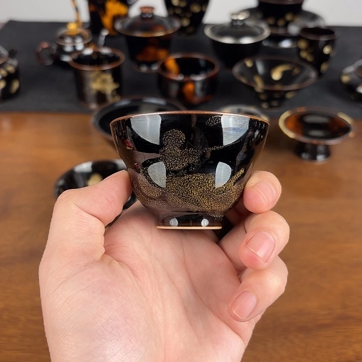 瓷洒彩鹧鸪斑葫芦客杯