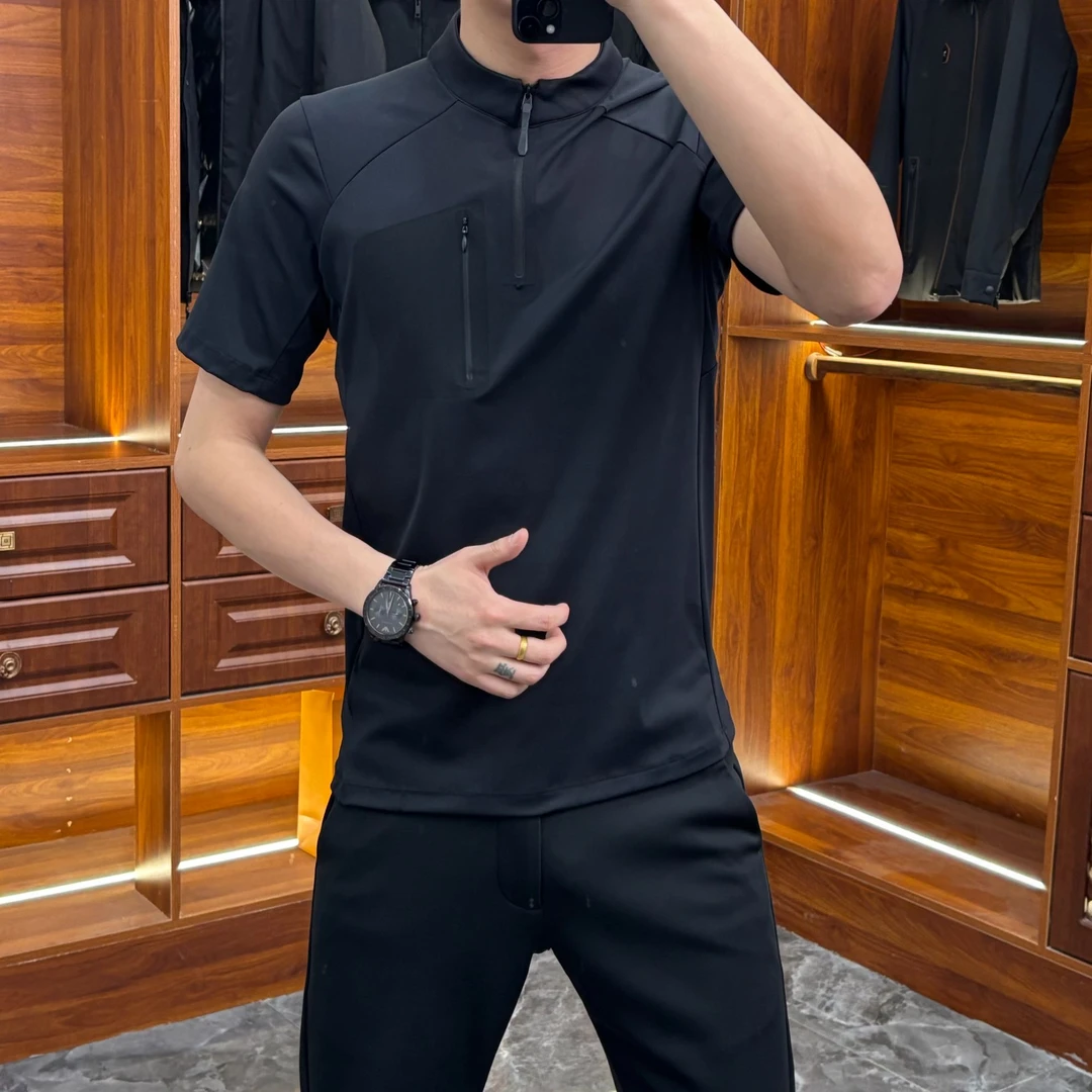 35034夏季新款户外polo商务款贴兜修身半领百搭纯色T恤男生