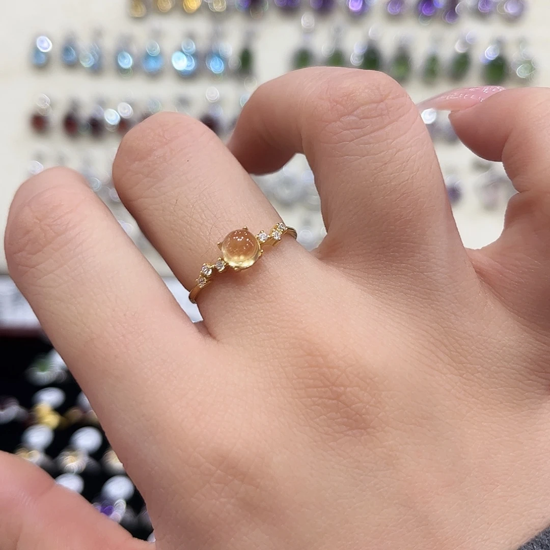 脑***～戒指银S925镶嵌黄晶金托不保色