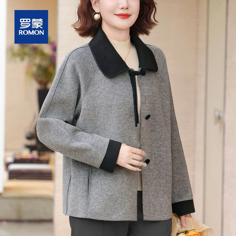 罗蒙气质小香风妈妈春秋装短款毛呢外套女新款时尚高档中老年上衣