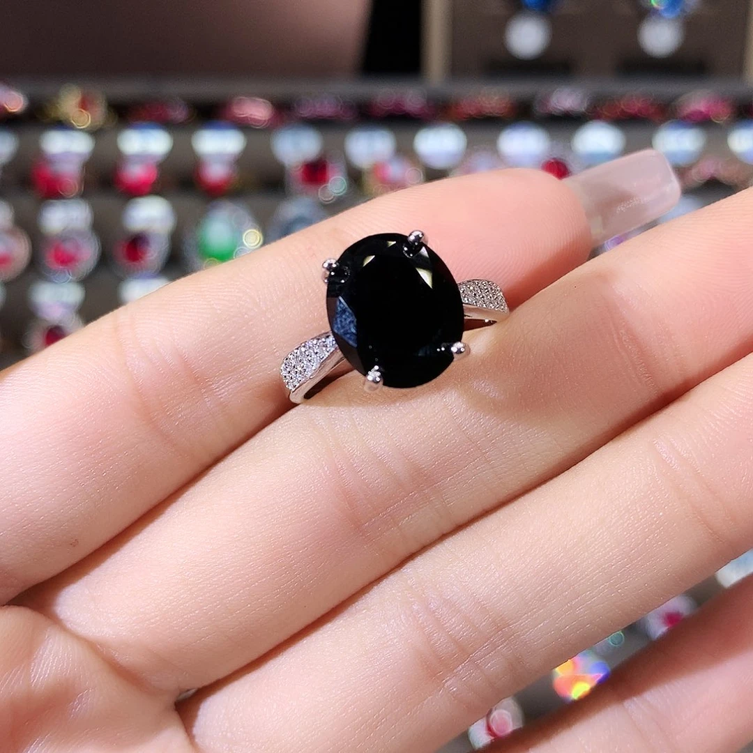 无925银山蓝戒指白