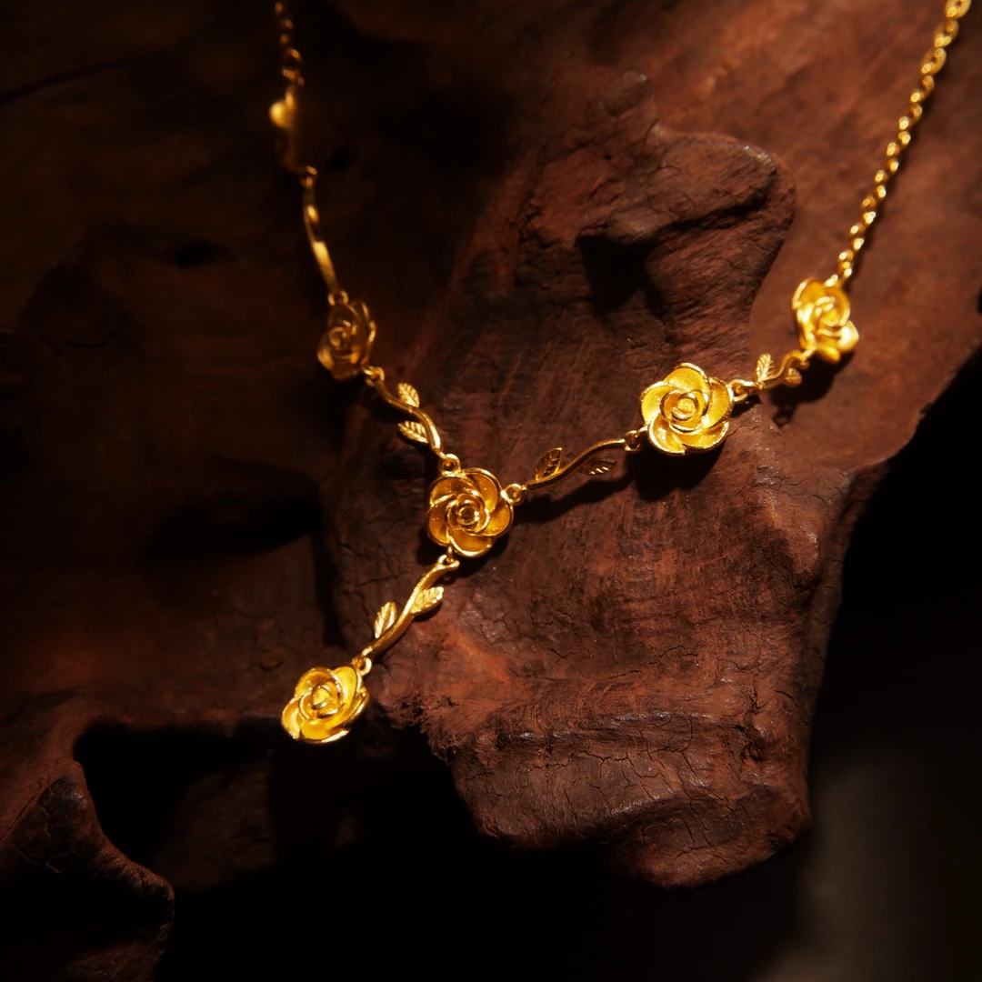 【新品上新】足金999 花月佳期山茶花黄金套链七夕送礼【俏玲珑】