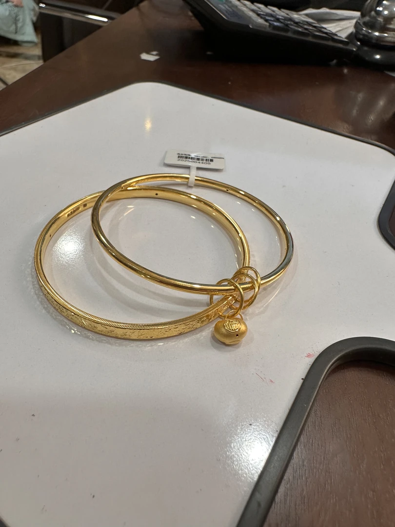 足金双环碎冰冰手镯精美时尚 福袋吊坠