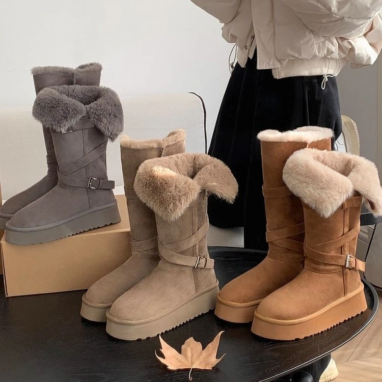 灰色高筒雪地靴女2025冬季新款长筒加绒加厚保暖高筒靴棉鞋棉靴子