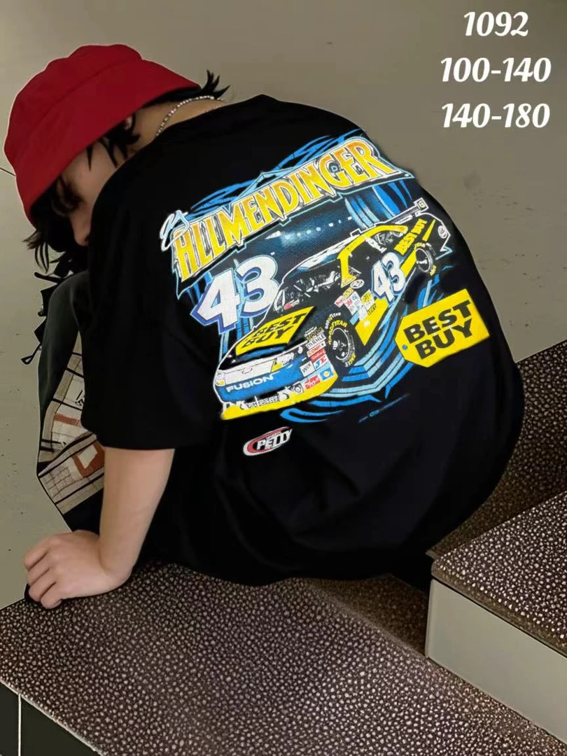 504320 韩版男童女童舒适时尚洋气百搭赛车印花短袖