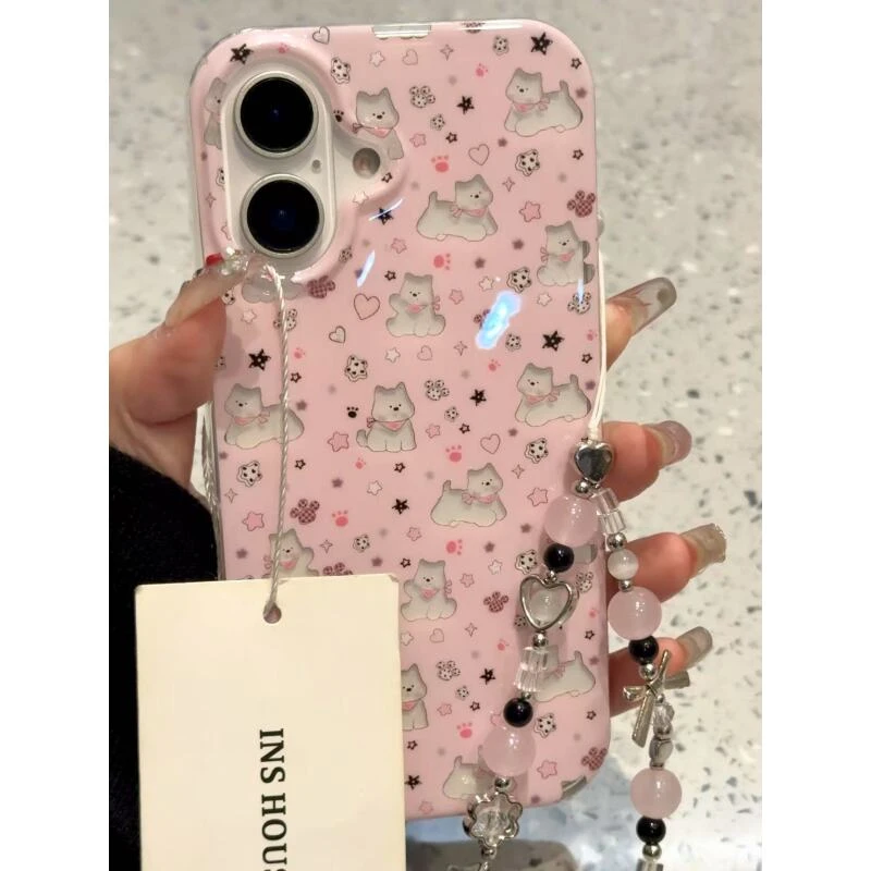 粉色星星镂空西高地适用iphone16promax苹果15pro手机壳14新款13