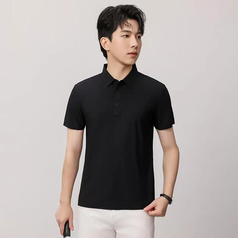 新款纯色高档冰丝速干防晒Polo衫男士休闲透气简约商务翻领夏季