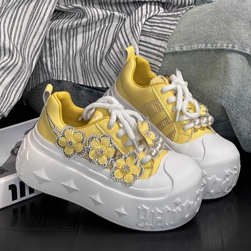 ZXX欧货水钻丑萌大头松糕厚底面包鞋女网面透气小个子增高休闲鞋