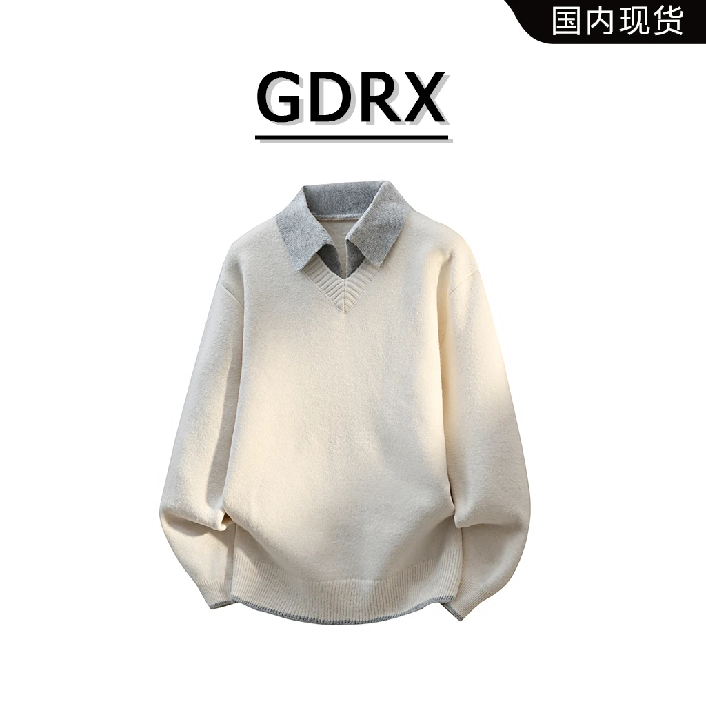 GDRX日系Polo领男装毛衣2025秋冬季潮流拼接翻领针织男生休闲衣服