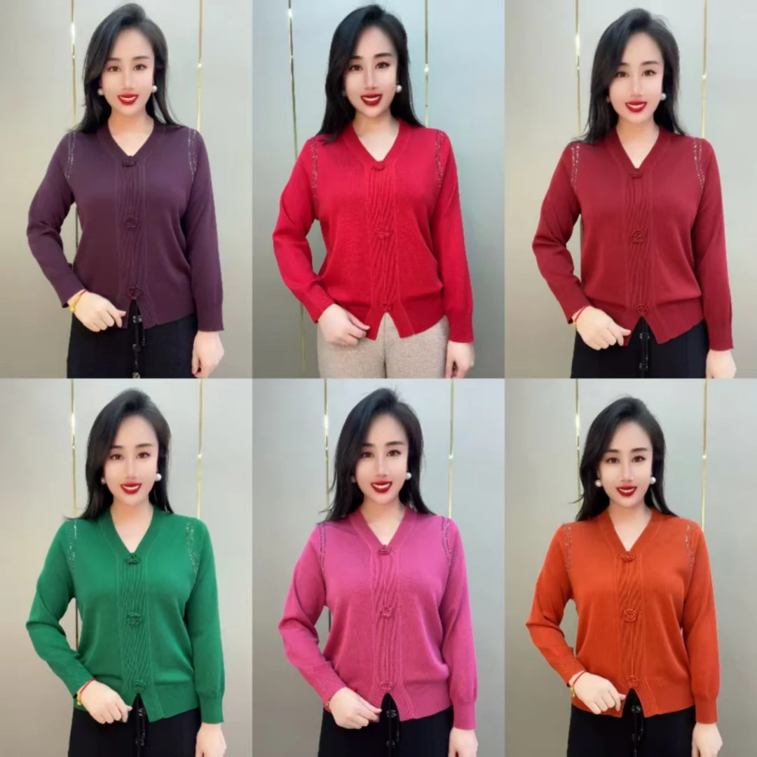 5312款V领三朵小花套头针织衫