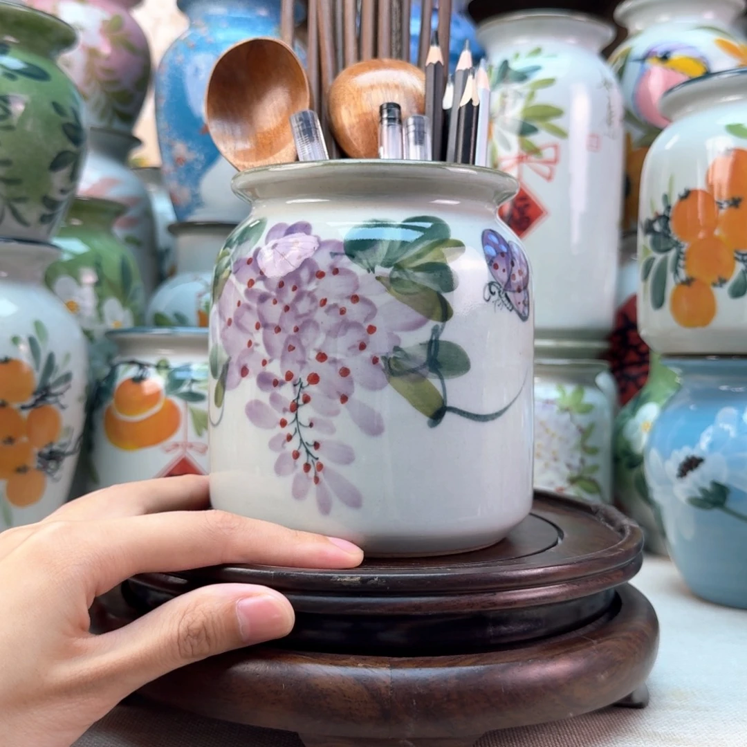 景德镇陶瓷手绘花瓶无孔