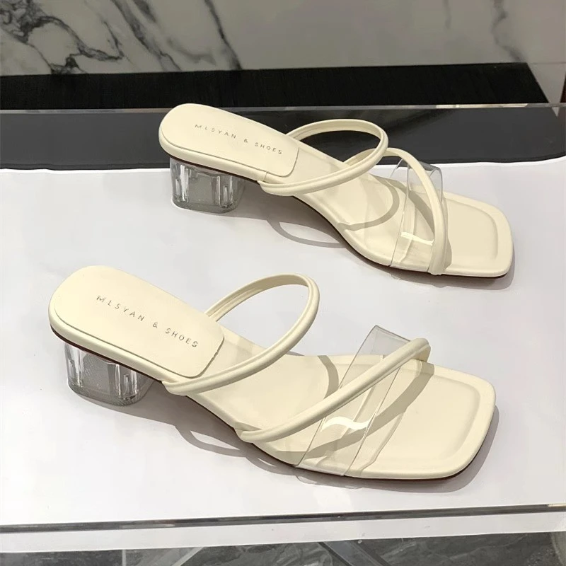 MK&DK夏外穿粗跟高跟透明凉拖鞋女网红爆款时尚百搭露趾仙女一字