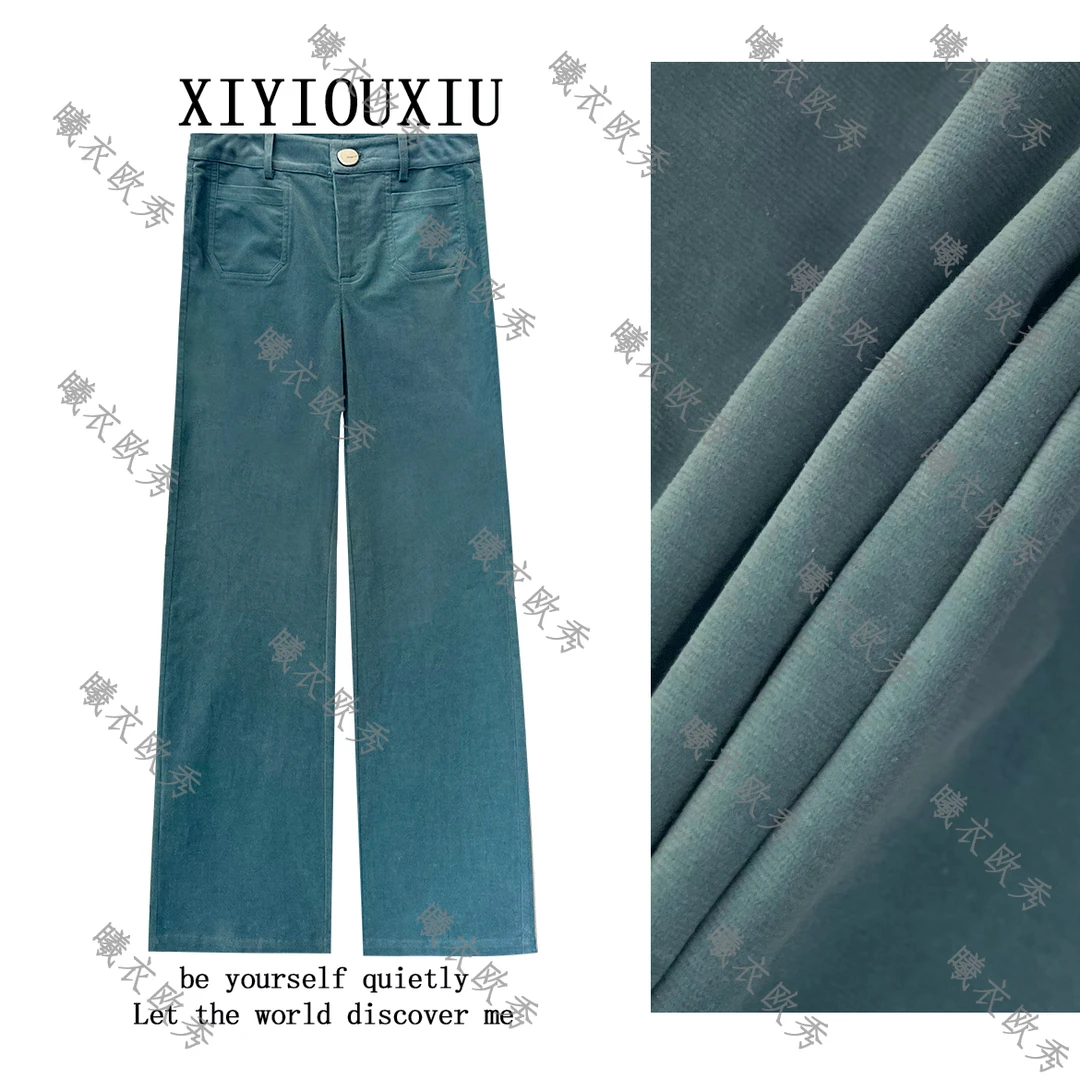 辰曦同款【蓝色天空】创意款老钱风显瘦细条绒直筒裤