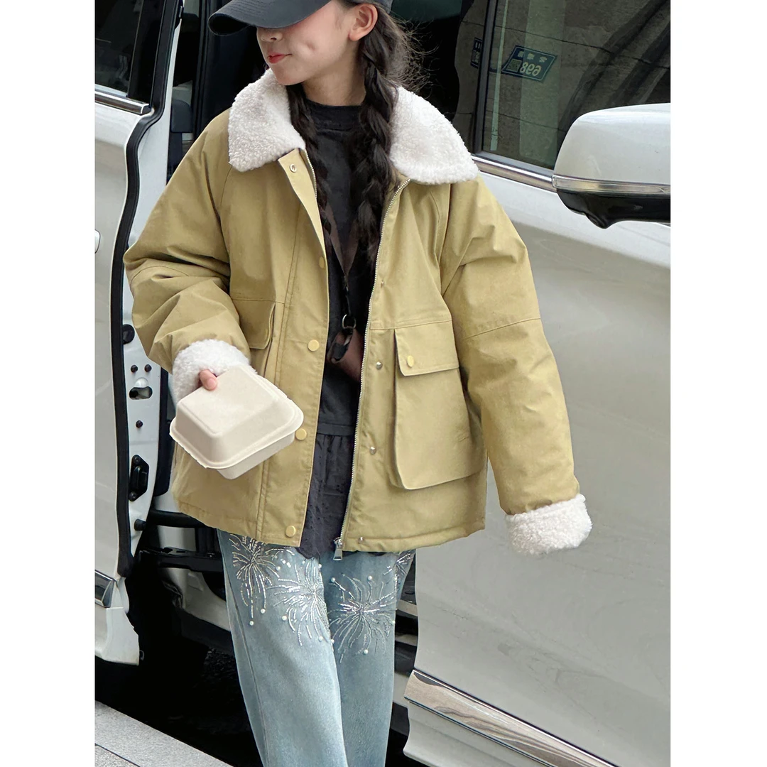 K30215孙小美翻领女童夹棉外套2025秋冬装新款儿童上衣夹克