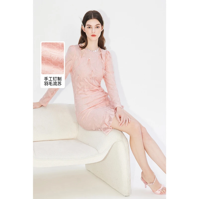 missCOCOON法式抽褶网纱荷叶边连衣裙0004