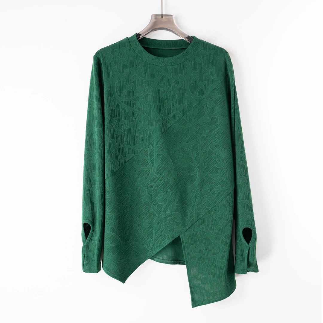 PS250205春季新重工提花面料休闲百搭打底衫针织衫套头短款不对称