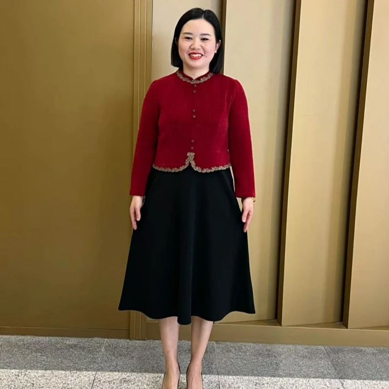 时尚妈妈装新款拼接假两件遮肉显瘦减龄连衣裙