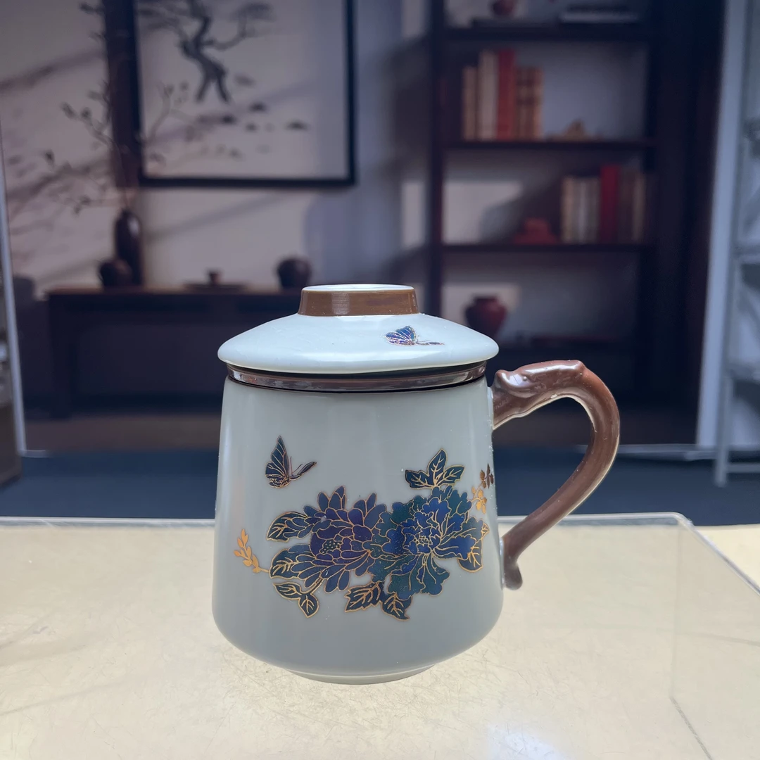 汝窑-变色牡丹办公杯@ZH460