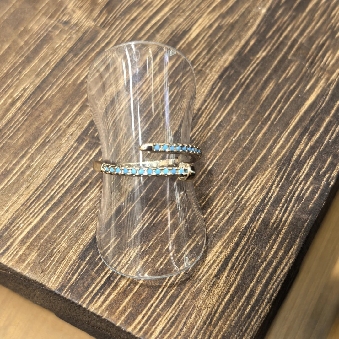 铜合金锆石戒指 C343浅太金色蓝蓝钉子款戒指