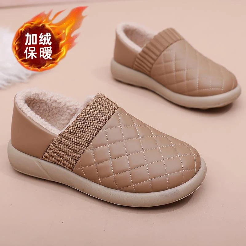 冬季新款女棉鞋老北京布鞋女鞋加绒保暖皮面防水外穿防滑妈妈棉鞋