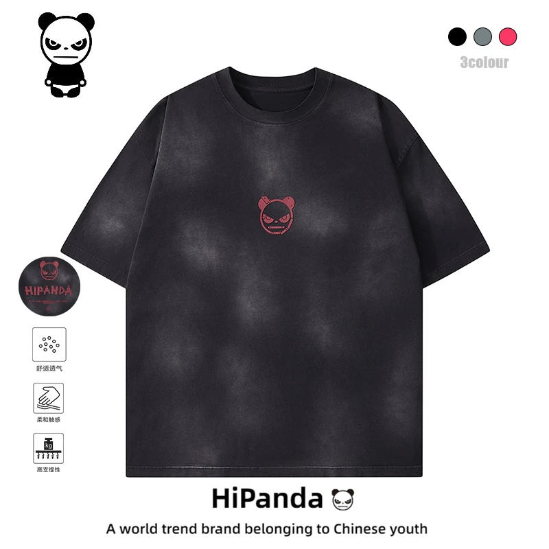HiPanda 纯棉重磅水洗做旧t恤美式复古短袖oversize时尚百搭