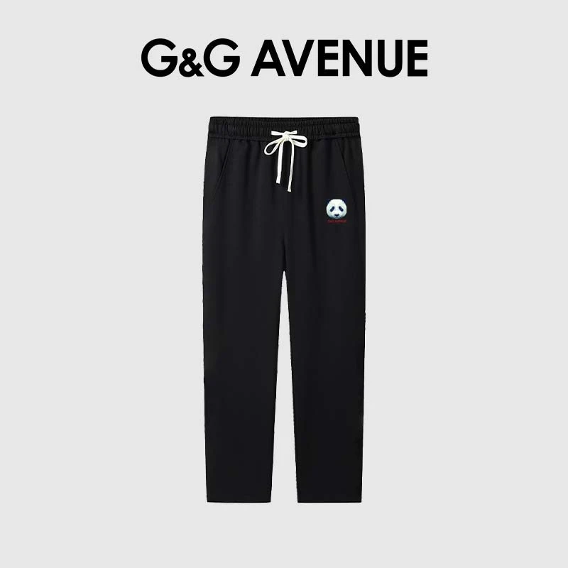 法国G&G AVENUE熊猫脸印花潮流基础款百搭时尚纯色抽绳松紧腰卫裤