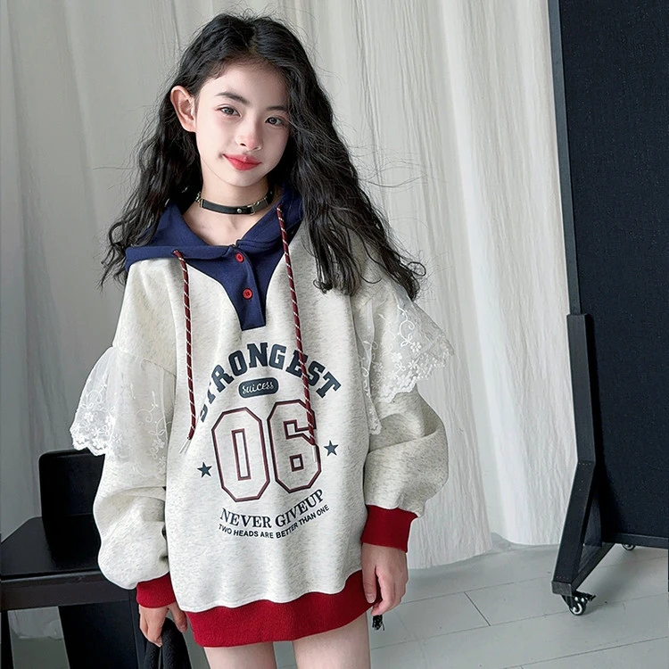 女童卫衣春秋款2025春季新款中大童韩版休闲宽松连帽上衣百搭潮