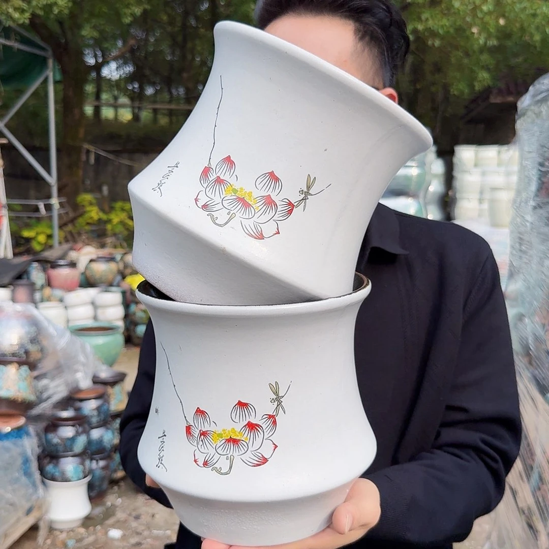 紫砂花盆口20高20（束腰莲花两个手绘