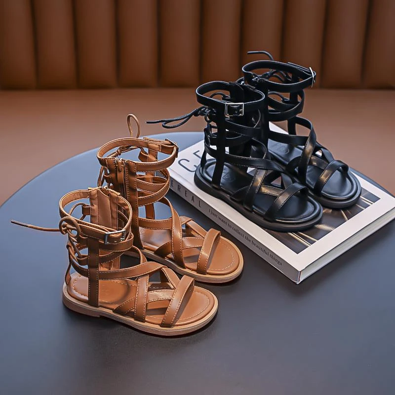 范哲萨女童罗马凉鞋2025新款时尚夏季儿童高筒软底鞋小女孩公主鞋