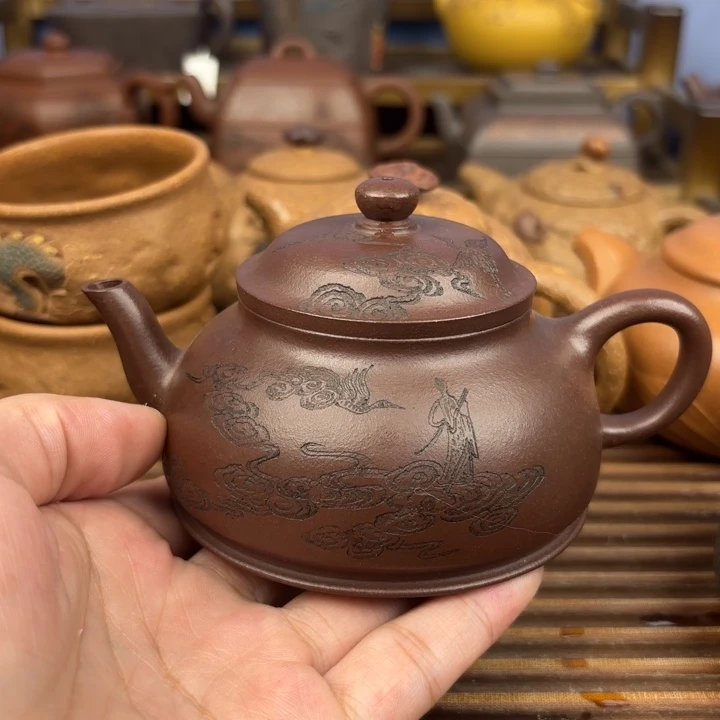 赵***瓢茶壶紫砂礼帽原矿老紫泥180c