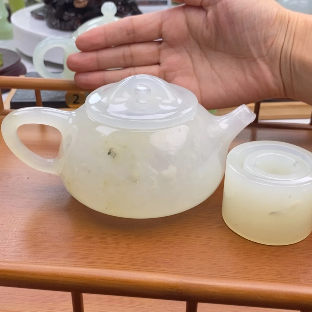 江***生岫玉未镶嵌四大名玉茶壶摆件