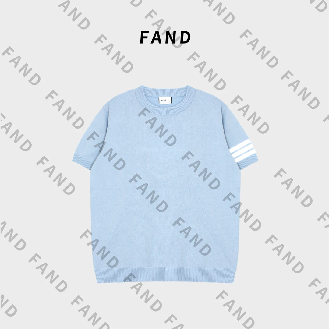 FAND品牌【T+Btangmu】2025新品夏季情侣装针织条纹宽松圆领短袖T恤