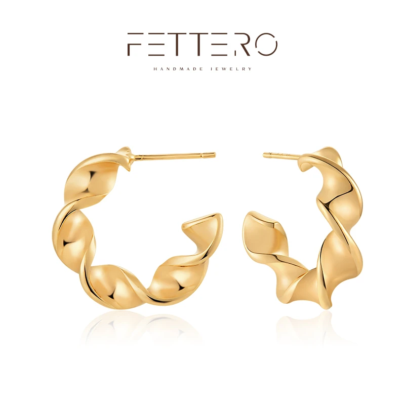 fettero 铜合金耳饰 【金色宽面彩带耳钉】气质小众简约