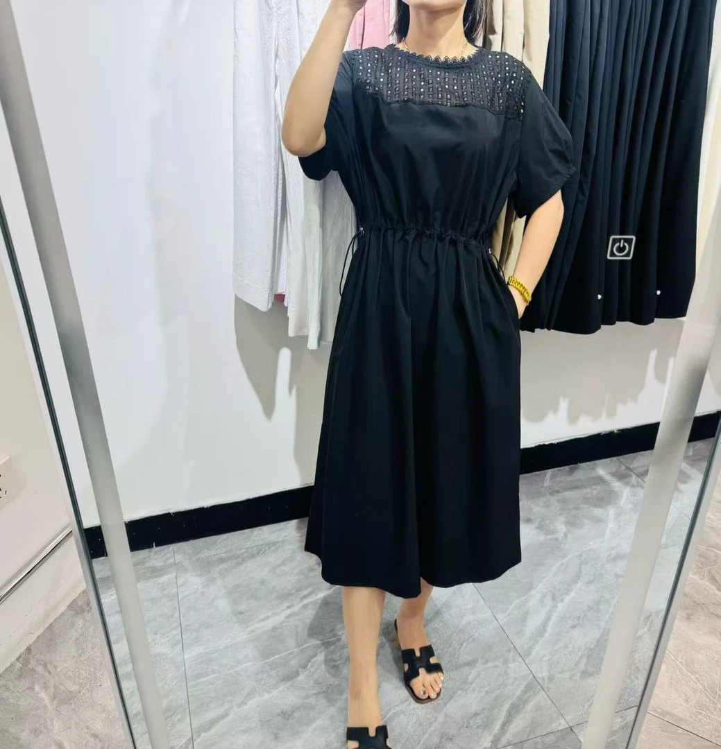 连衣裙显瘦黑色夏季气质简约收腰设计师