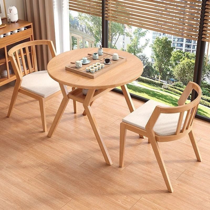 阳台休闲桌椅三件套实木茶桌一桌小户型家用二椅组合圆桌喝茶茶几