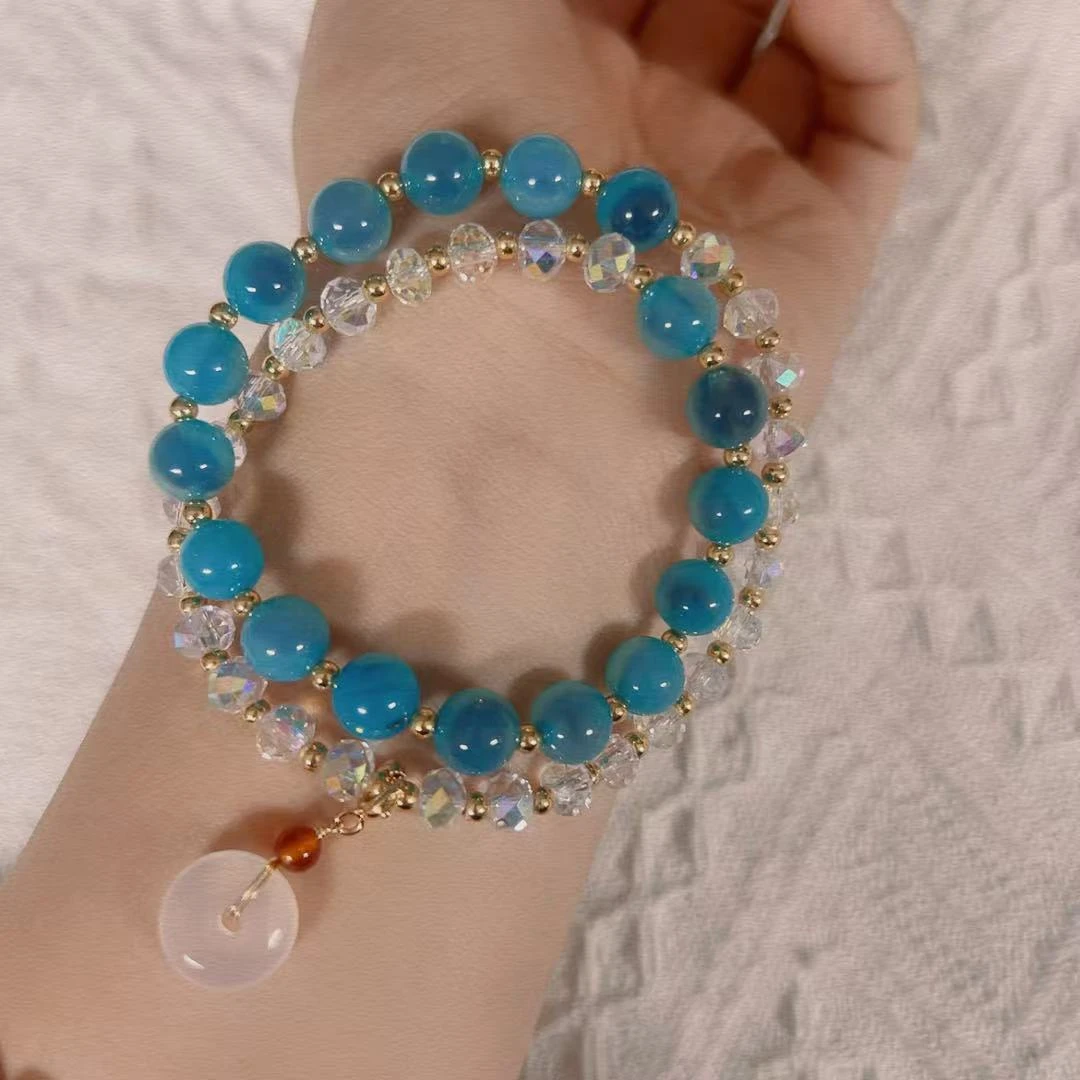 蓝糖心水晶平安扣双圈多样性发一